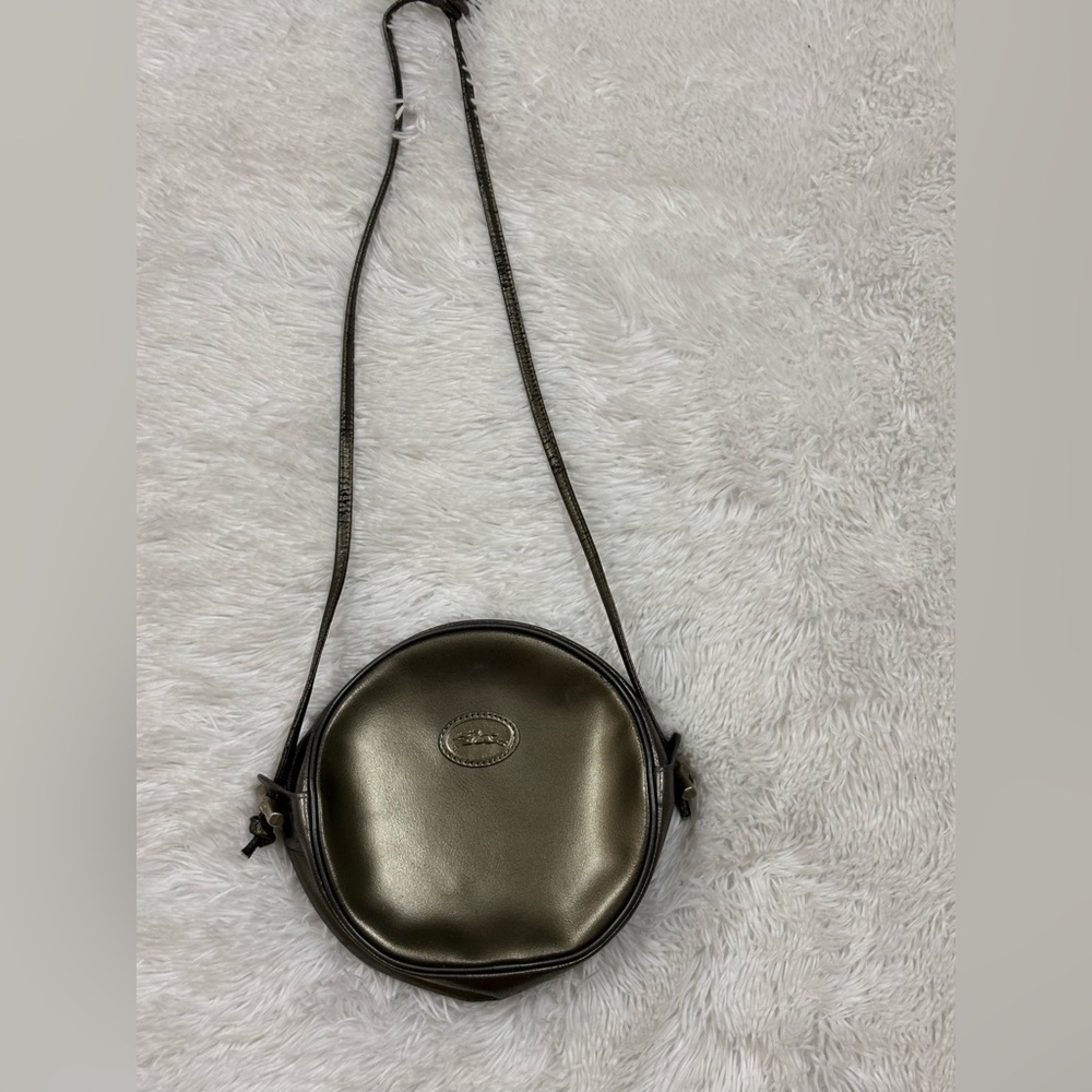 Vintage Longchamp Metallic Olive Round Crossbody